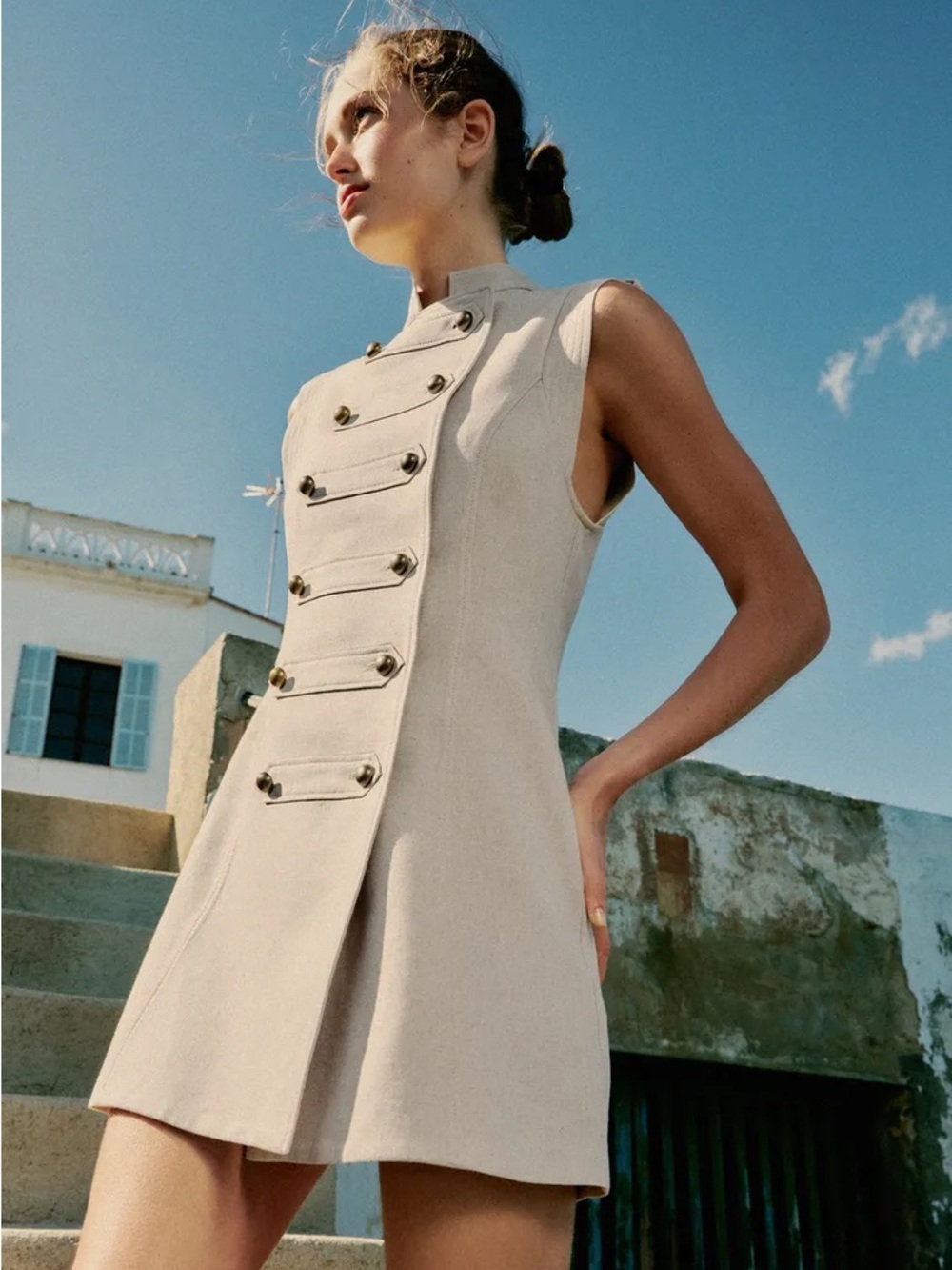 ZARA LINEN MINI DRESS WITH BUTTON FASTENING - Picture 2 of 16